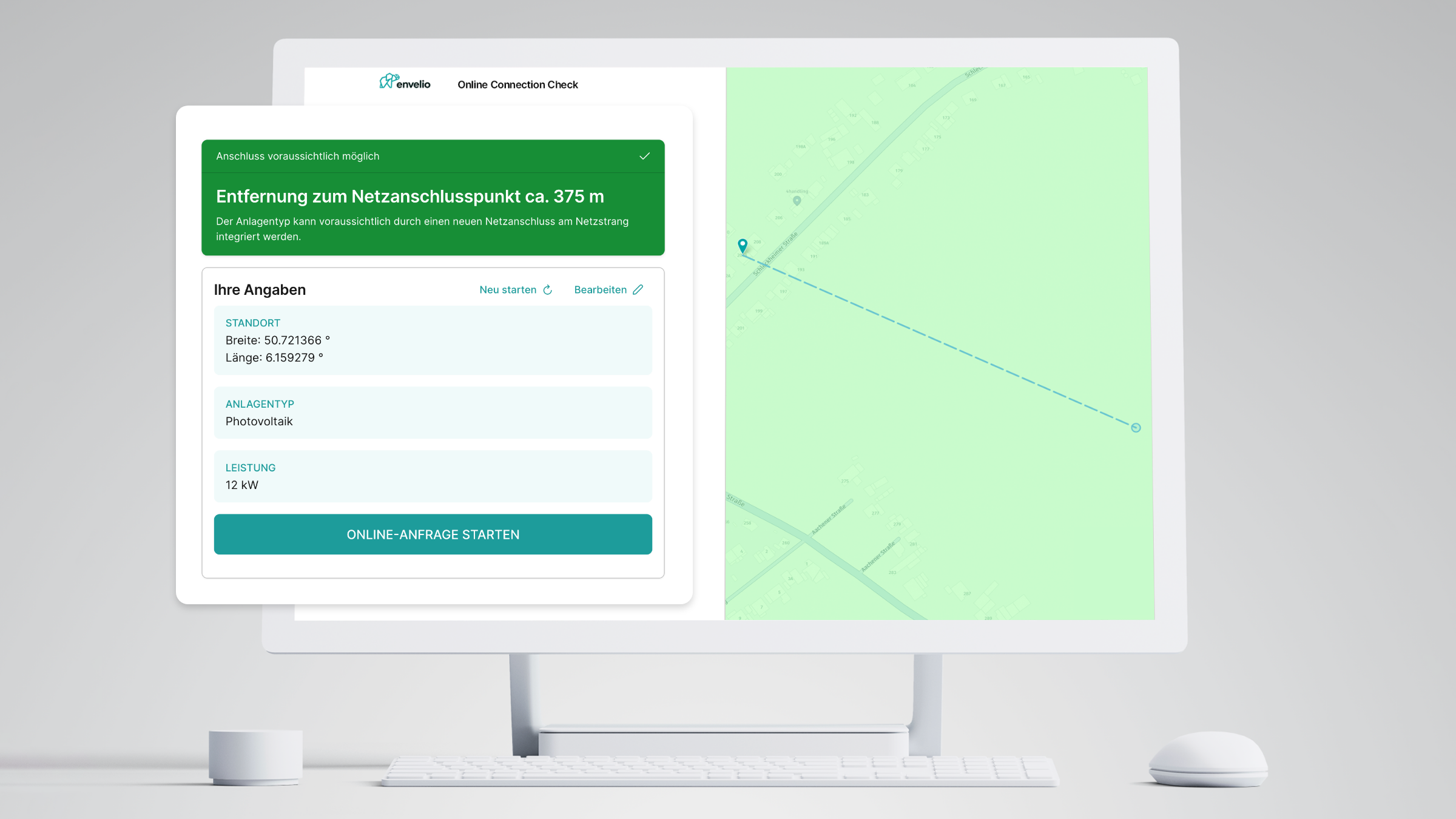 Online Connection Check Anwendung von envelio