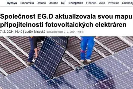 Byznys Noviny: Společnost EG.D aktualizovala svou mapu připojitelnosti fotovoltaických elektráren