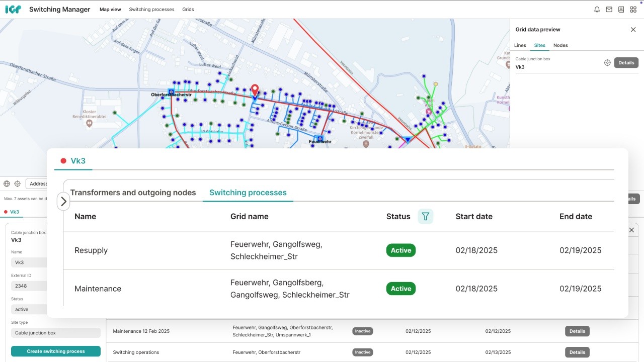 Automated display of switching history for grid assets